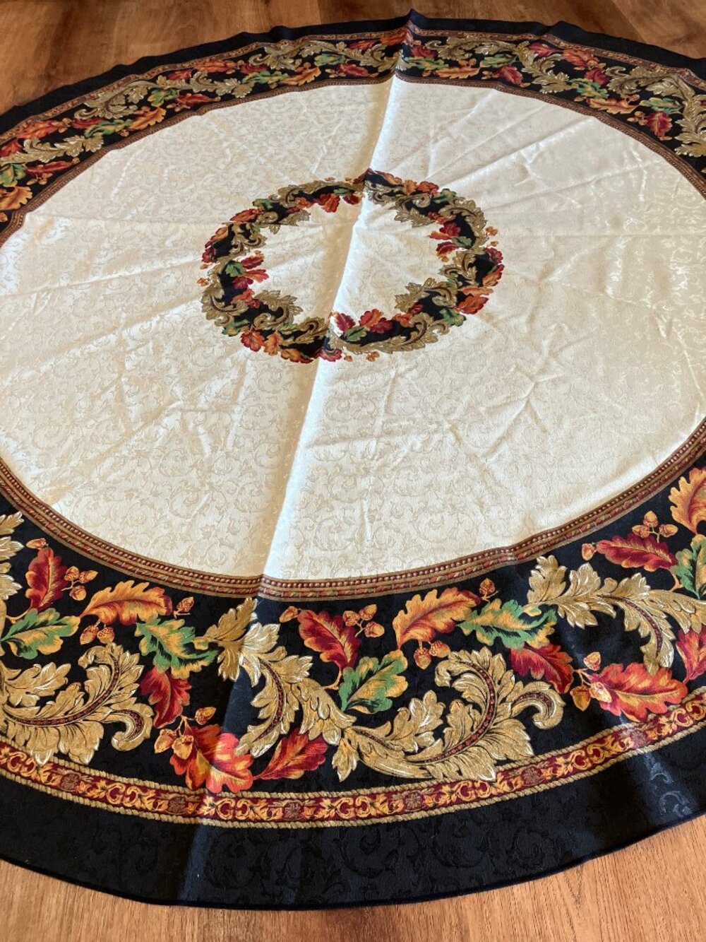 Fall/Autumn Design Tablecloth Round 72" by Fashion Industries Vintage Taiwan